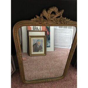 Vintage 1930's Gold Wooden Mahogany Mirror Americana Gold Painted Elaborate